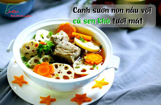 Canh sườn non nấu củ sen khô thơm mát